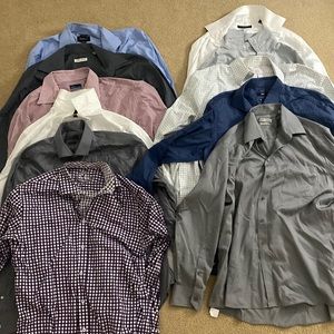 11 dress shirts- Brooks Bros, Men’s Warehouse, Calvin Klein, Bugatchi